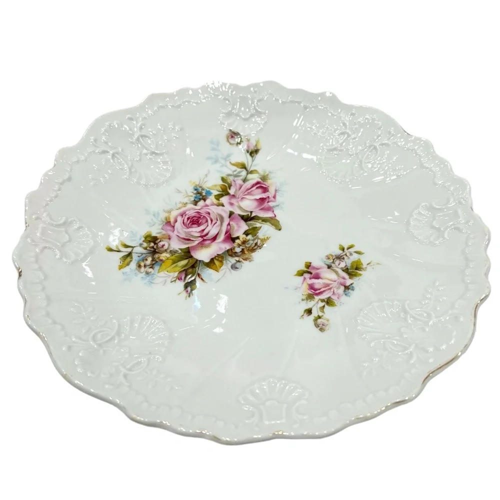 VINTAGE ROSE FLORAL & GOLD CHINA PLATES - SET OF 3